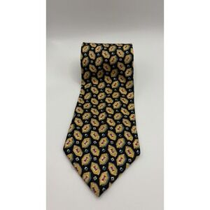 Ermenegildo Zegna 100% Silk Tie Yellow Blue Made in Italy Gold Medallion Classic